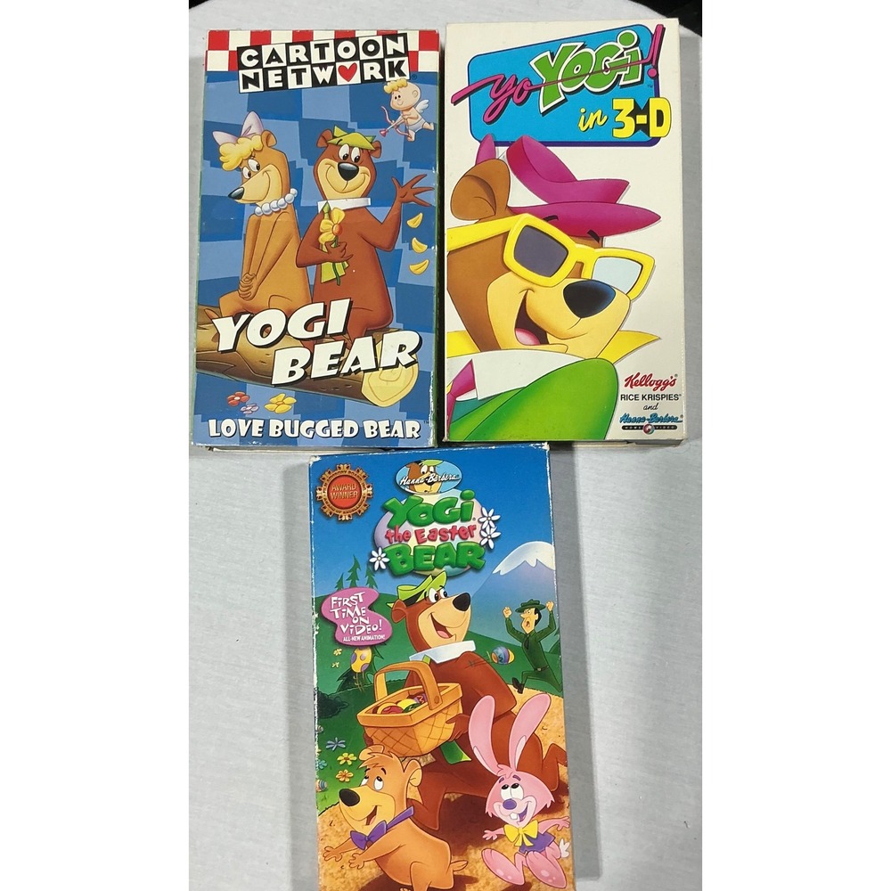 Lot of 3 Yogi Bear VHS Tapes Love Bugged Bear Yo Yogi 3-D Easter Bear Cartoon